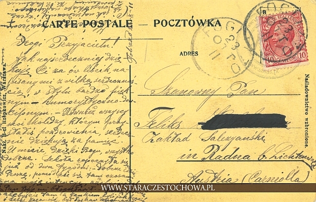 Karta pocztowa z 1911 roku, Austria x