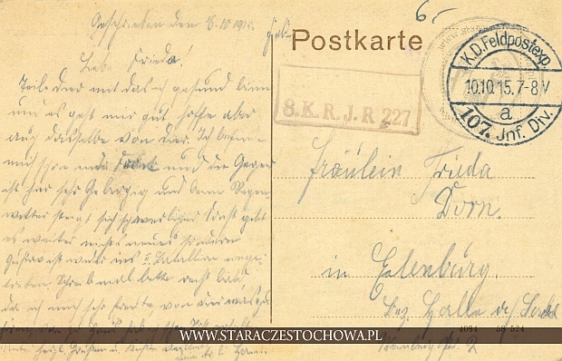 Karta pocztowa z roku 1915, K. D. Feldpostexp x
