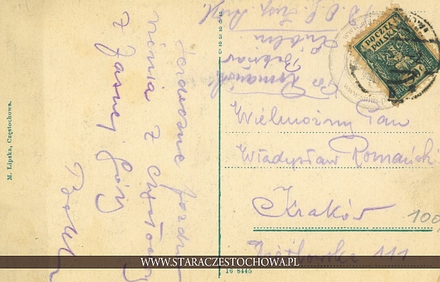 Karta pocztowa z 1920 roku, M. Lipska, Kraków x