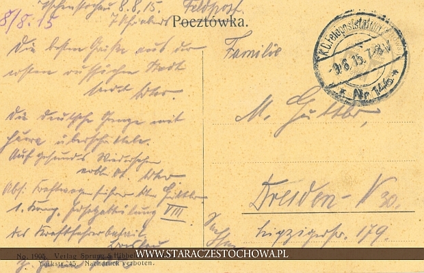 Pocztówka z roku 1915, feldpost