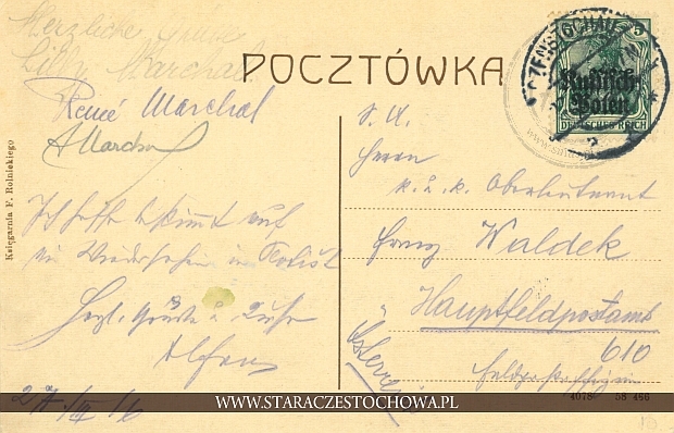 Pocztówka z 1916 roku, Czenstochau