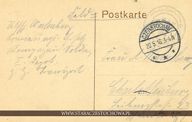 Niemiecka karta pocztowa z 1916 roku, Warschau