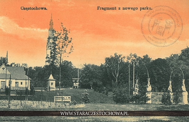 Częstochowa, fragment z nowego parku, Jasna Góra