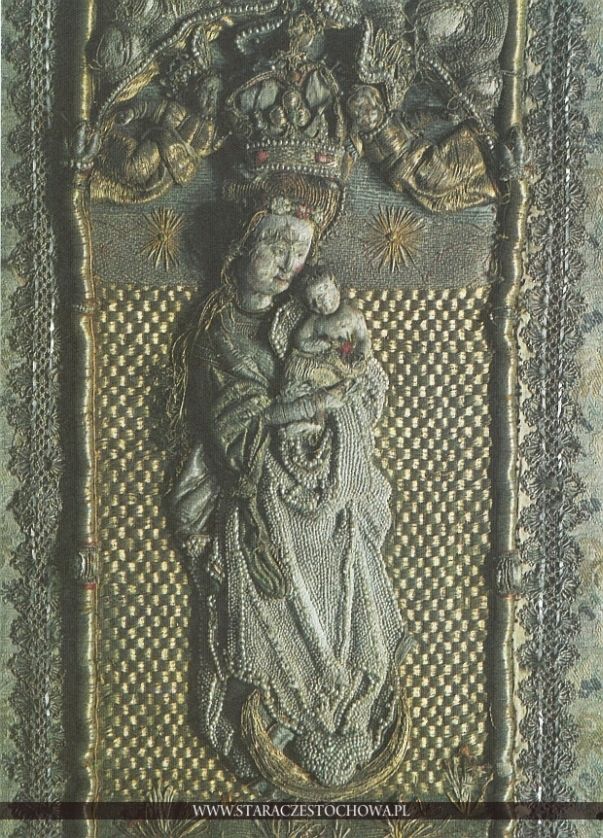 Hafty Średniowieczne, fragment z Matką Boską z dzieciątkiem