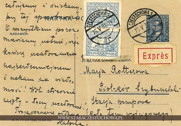 Karta pocztowa, rok 1931, Expres Częstochowa