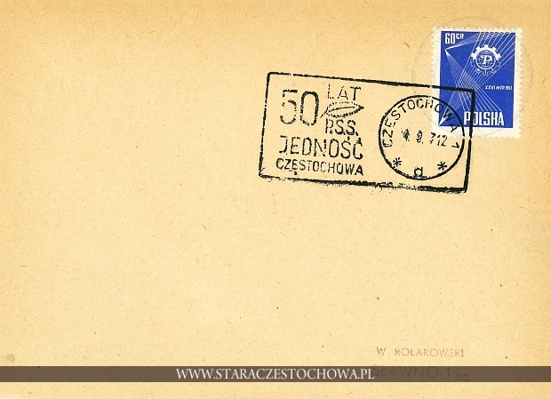 Koperta pocztowa, 50 lat  P.S.S. Jedność Częstochowa