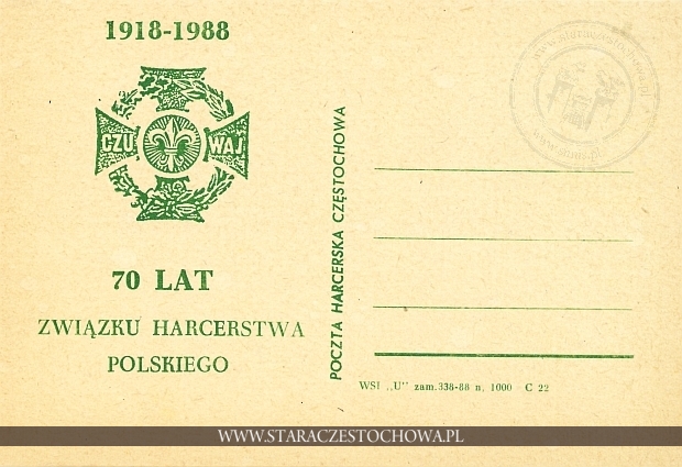 Karta pocztowa, 70 lat Związku Harcerstwa Polskiego