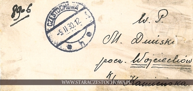 Koperta pocztowa, rok 1930, Częstochowa