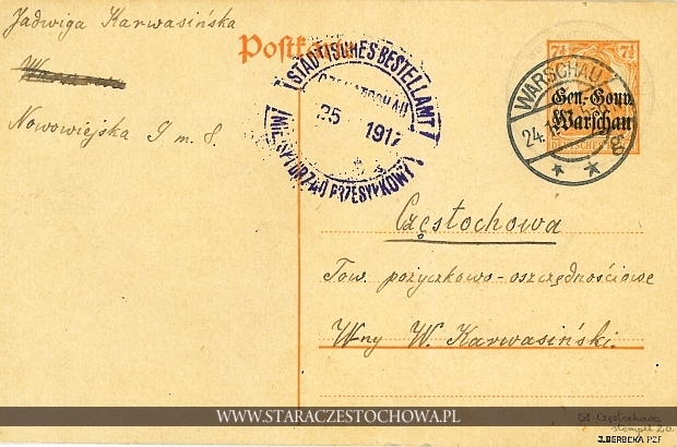 Karta pocztowa, rok 1917, Miejski Urząd Przesyłkowy