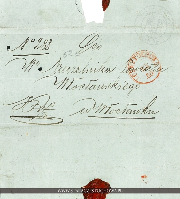 Obwoluta listu wysłanego z Częstochowy, 1855 rok