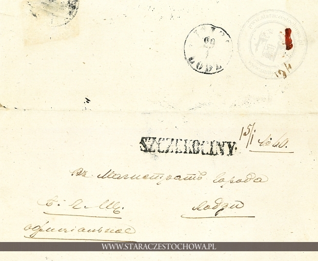 Obwoluta listu, Szczekociny 1860