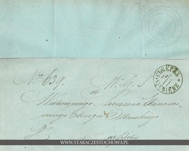 Obwoluta listu wysłanego z Siewierza, 1860 rok