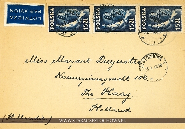 Koperta pocztowa, rok 1949, list lotniczy