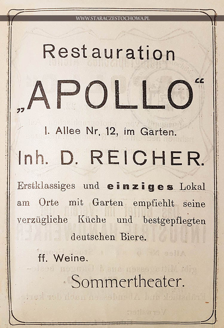 Restauracja Apollo, reklama