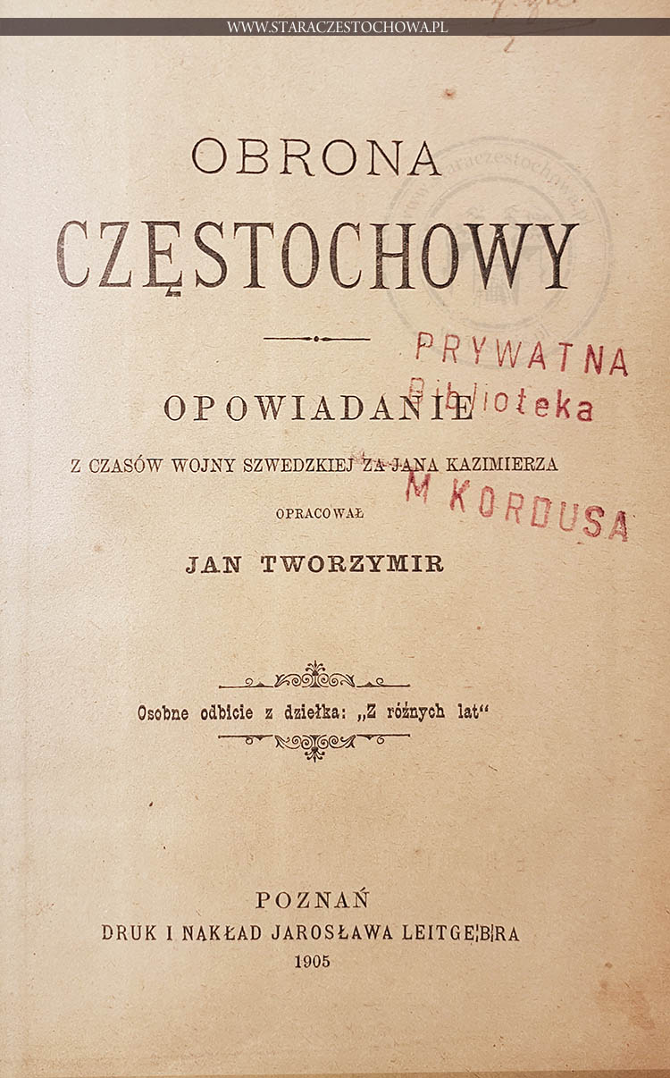 Obrona Częstochowy, opowiadanie z czasów wojny za Jana Kazimierza