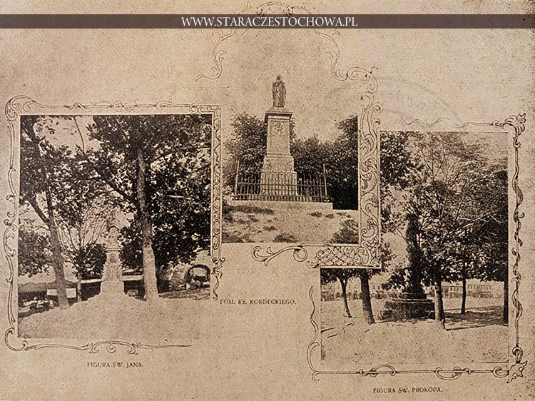 Pocztówka z pomnikami św. Jana, ks. Kordeckiego i św. Prokopa