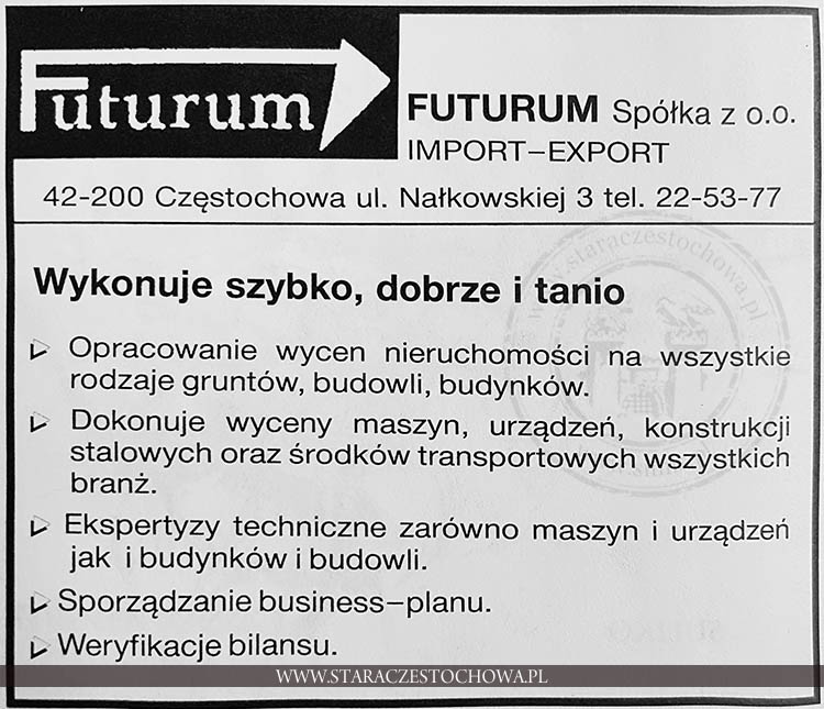 Reklama częstochowskiej spółki &#8222;FUTURUM&#8221;