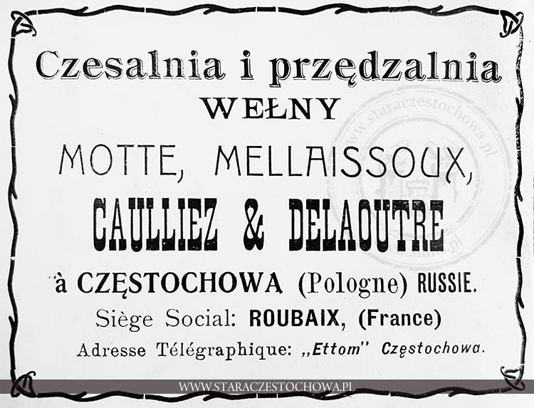 Reklama czesalni i przędzalni wełny Motte, Mellaissoux, Caulliez & Delaoutre