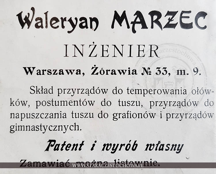 Reklama składu inżyniera Waleryana Marca