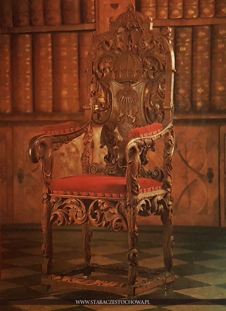 Biblioteka klasztorna, fotel z herbem paulinów, XVIII w.