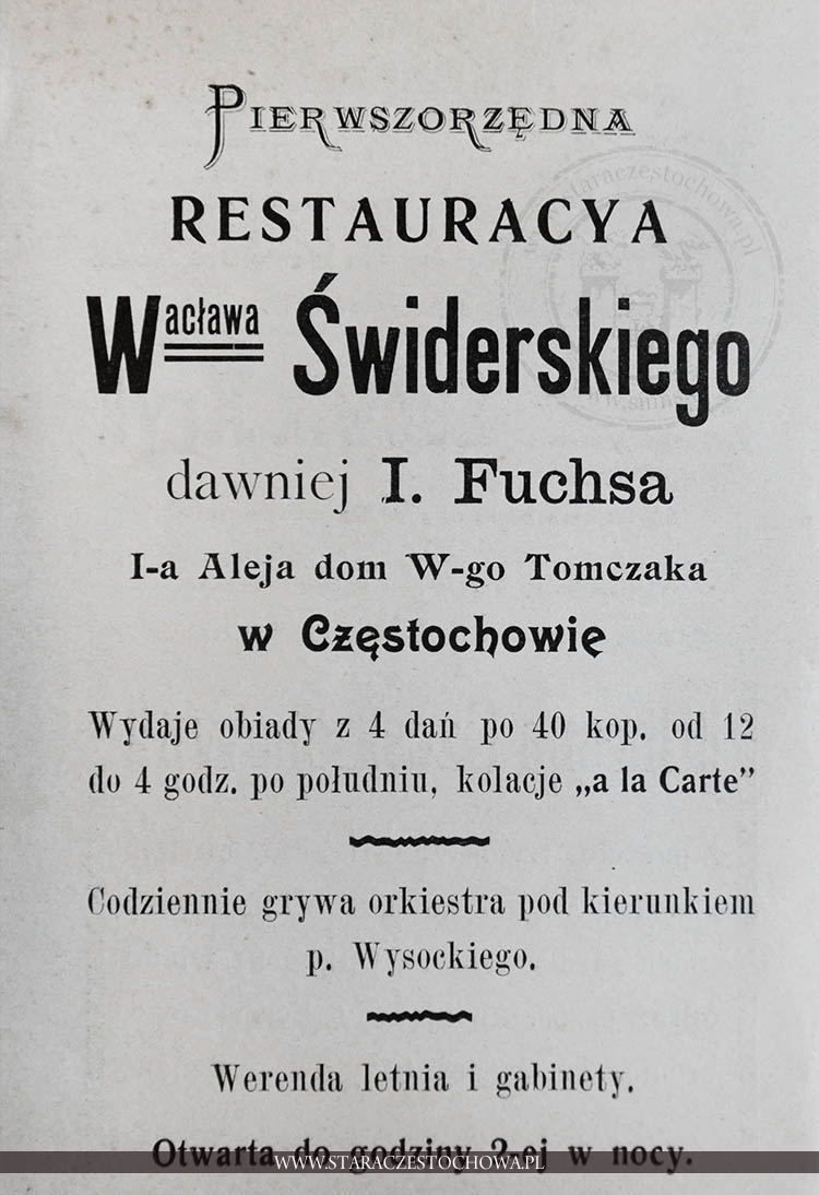 Reklama restauracji Wacława Świderskiego