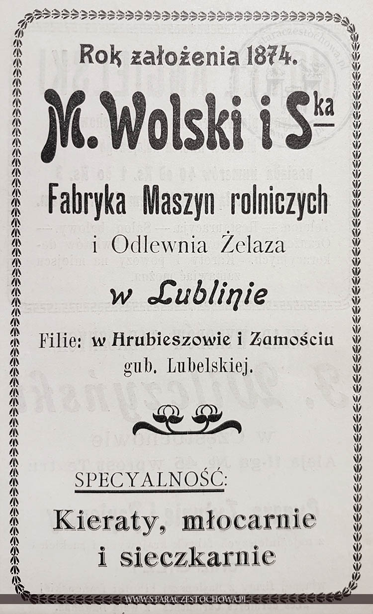 Reklama fabryki M. Wolski i S-ka