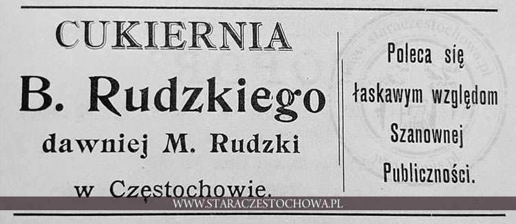 Reklama cukierni B. Rudzkiego (dawniej M. Rudzkiego).