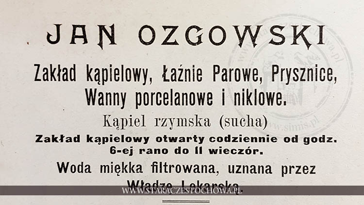 Reklama zakładu kąpielowego Jana Ozgowskiego