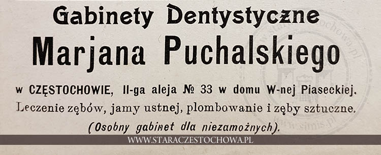 Reklama gabinetu dentystycznego Marjana Puchalskiego