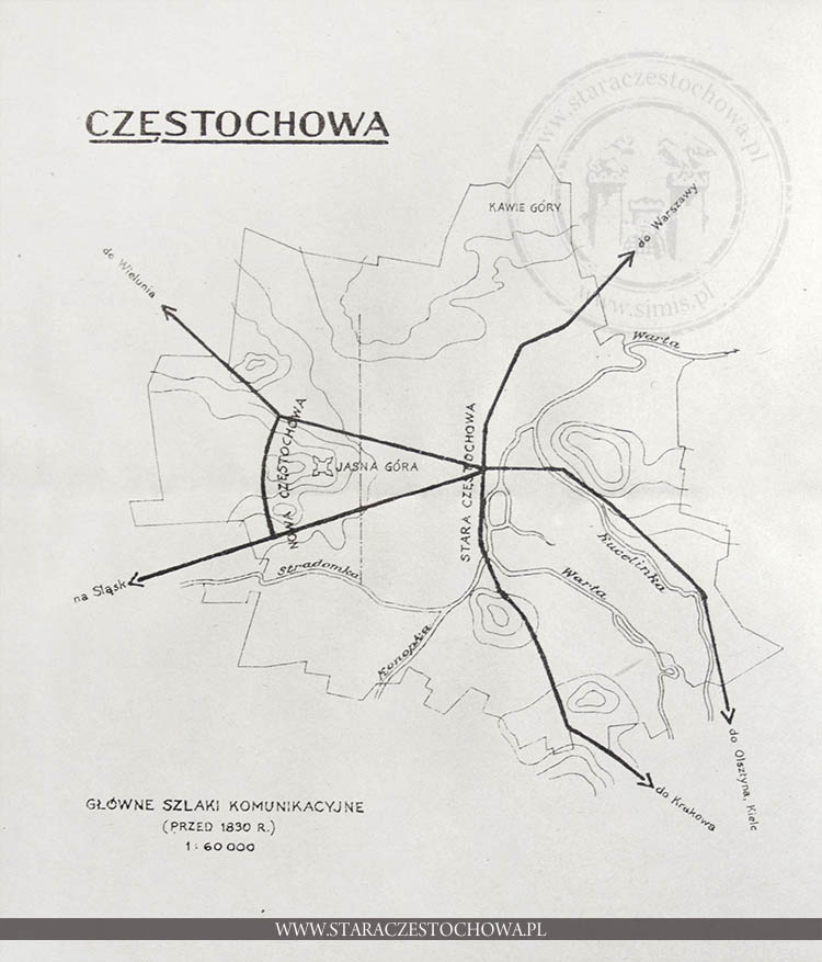 Mapa głównych szlaków komunikacyjnych Częstochowy