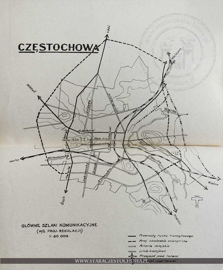Mapa głównych szlaków komunikacyjnych Częstochowy i okolic